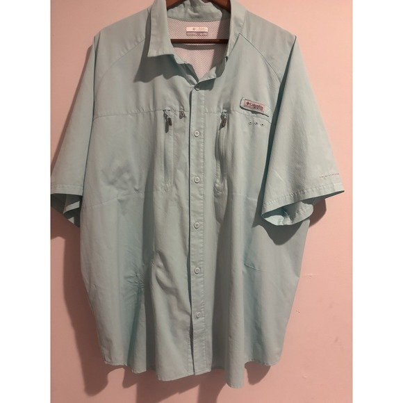 Columbia PFG Shirt Men XXL Blue Green Omni Vented Fishing Button Up Short Sleeve - Picture 1 of 12